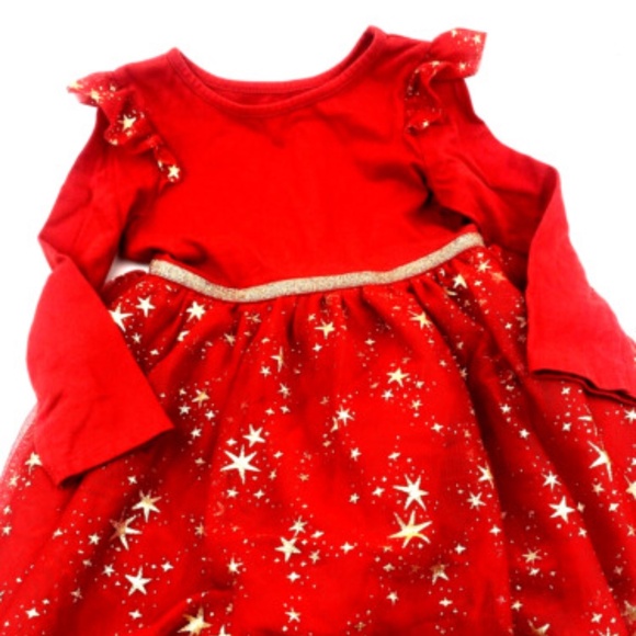 Toddler Girls Dress Size 4T Red Gold Stars Lace Children Kids Long Sleeve - Picture 1 of 8